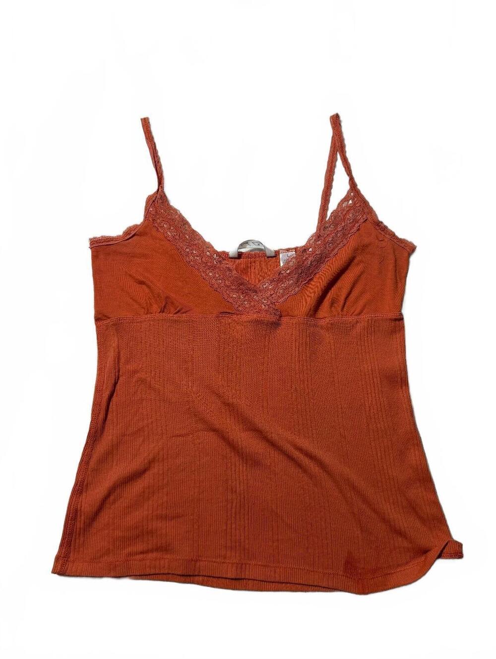 Derek Heart Juniors Orange Lace Trim Ribbed Cami Tank Size L Measures Womens S
